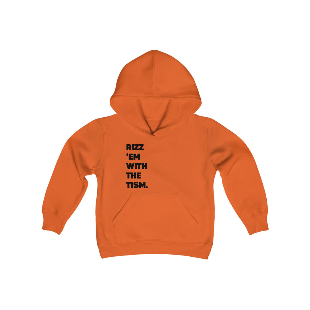 Kids Rizz 'Em With the Tism Black Text Hoodie Sweatshirt