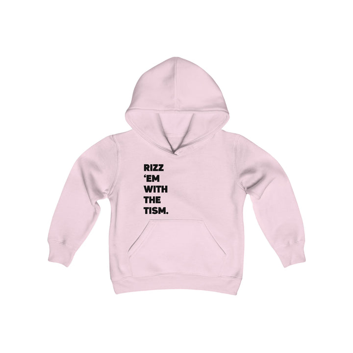 Kids Rizz 'Em With the Tism Black Text Hoodie Sweatshirt