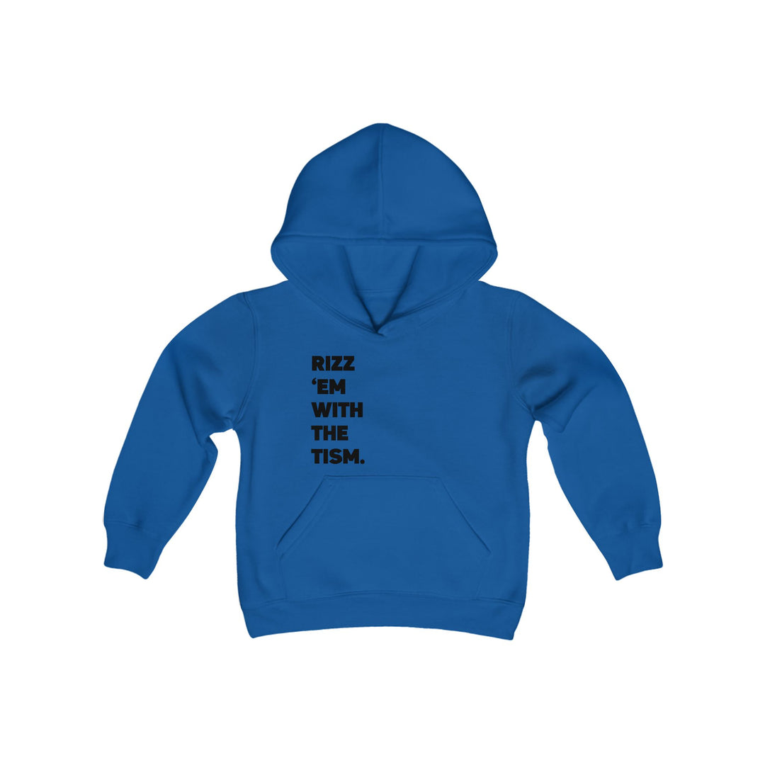 Kids Rizz 'Em With the Tism Black Text Hoodie Sweatshirt