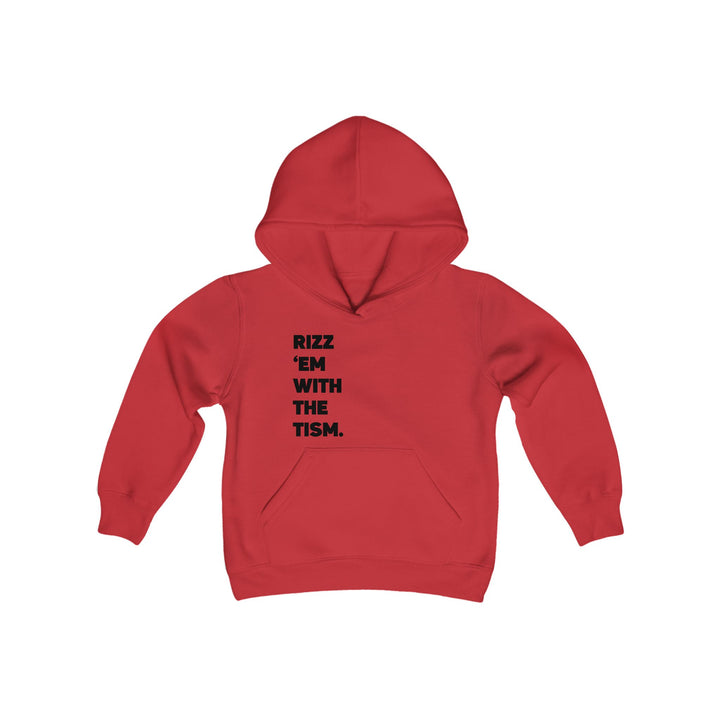 Kids Rizz 'Em With the Tism Black Text Hoodie Sweatshirt