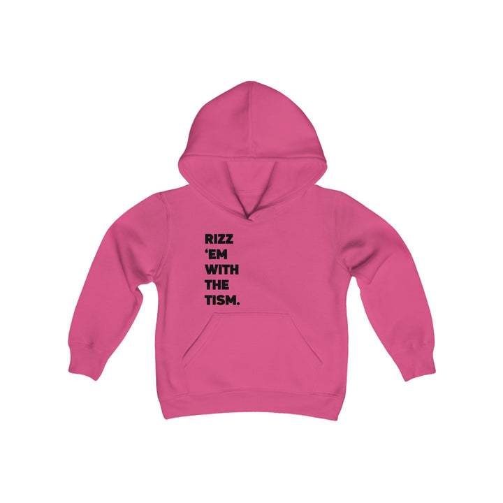 Kids Rizz 'Em With the Tism Black Text Hoodie Sweatshirt