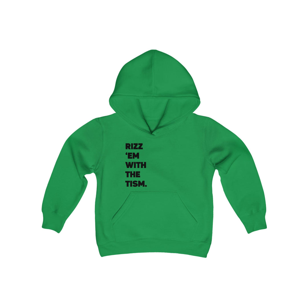 Kids Rizz 'Em With the Tism Black Text Hoodie Sweatshirt