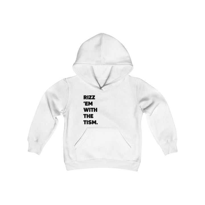 Kids Rizz 'Em With the Tism Black Text Hoodie Sweatshirt