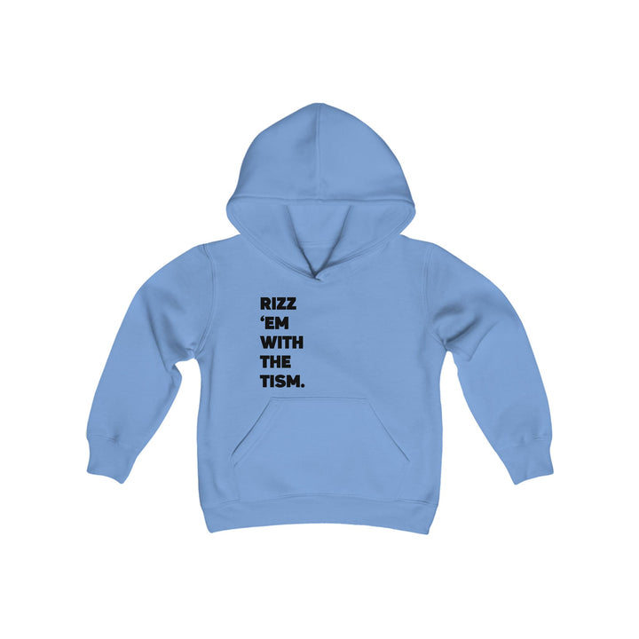 Kids Rizz 'Em With the Tism Black Text Hoodie Sweatshirt