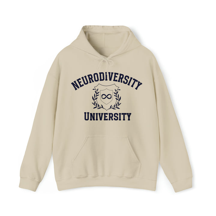 Adult Neurodiversity University Infinity Symbol Navy Blue Text Hoodie