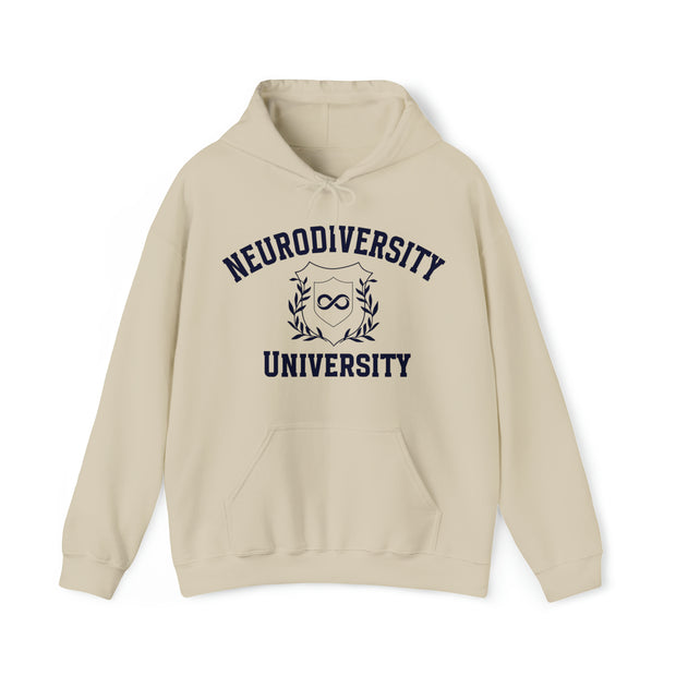 Neurodiversity University Infinity Symbol Navy Blue Text Hoodie