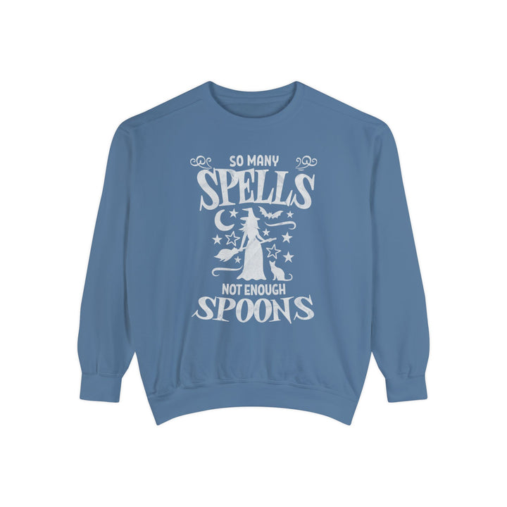 Adult So Many Spells Not Enough Spoons Distressed Comfort Colors Sweatshirt