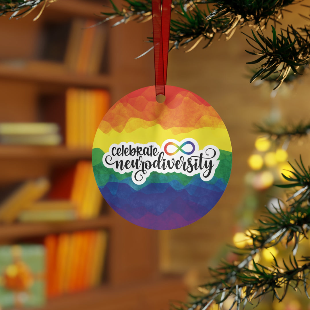 Watercolor Rainbow Celebrate Neurodiversity Metal Ornament