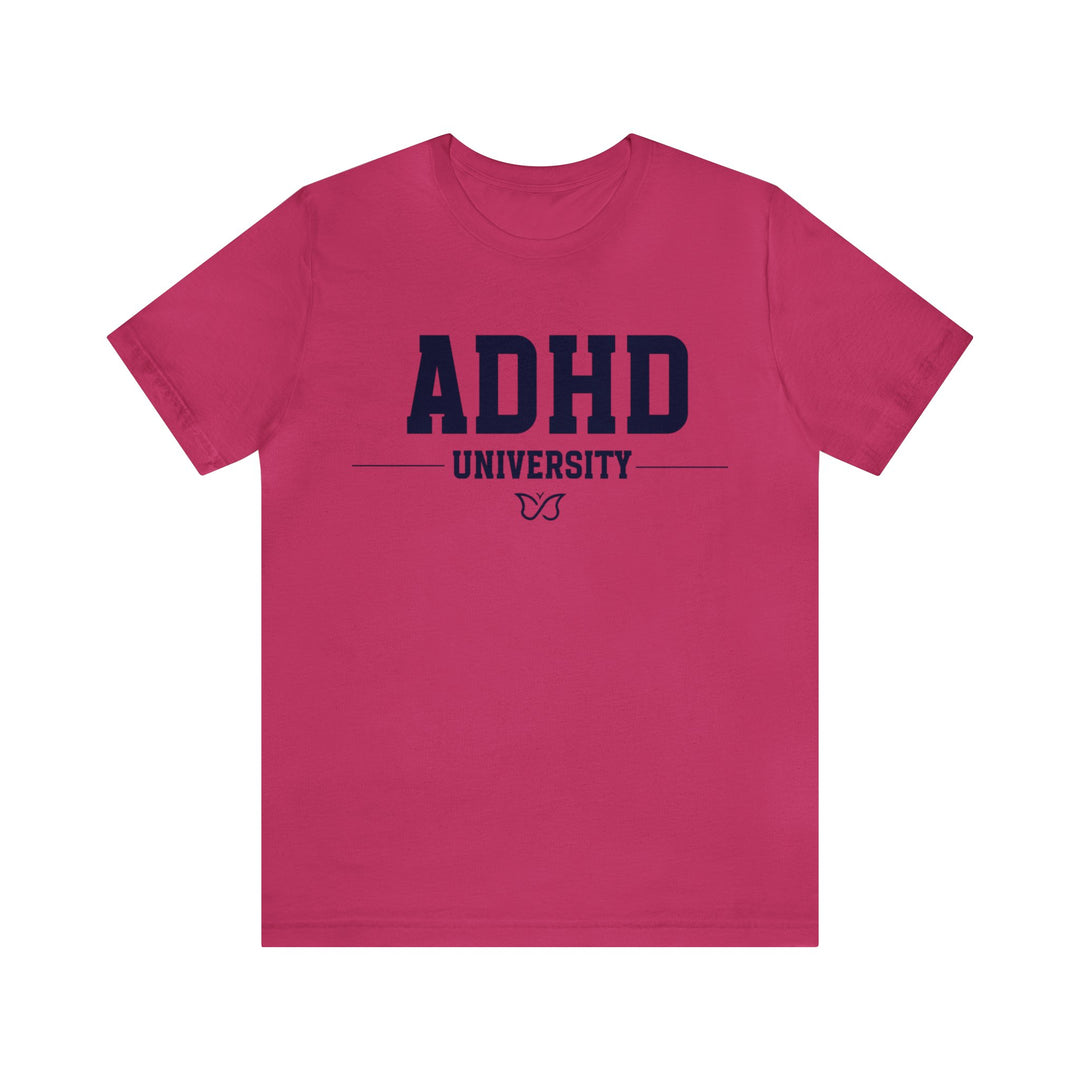 Adult ADHD University Butterfly Symbol Navy Blue Text Tee