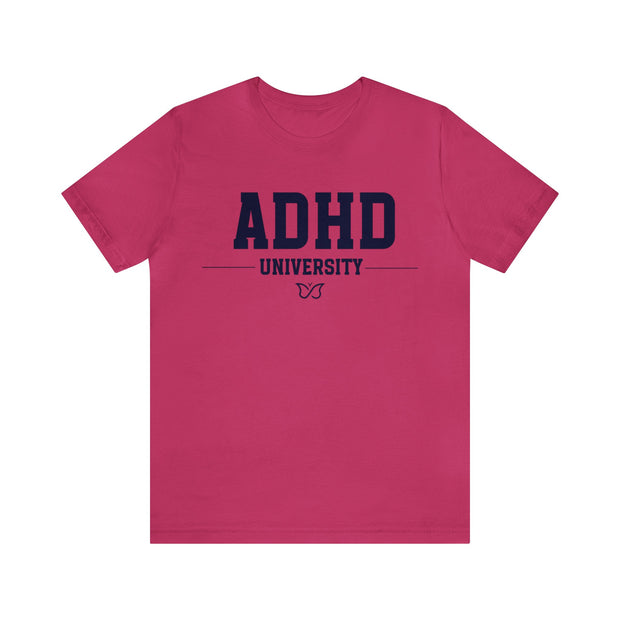 ADHD University Butterfly Symbol Navy Blue Text Tee