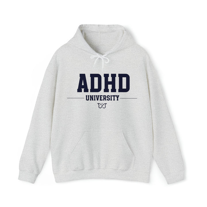 Adult ADHD University Butterfly Symbol Navy Blue Text Hoodie