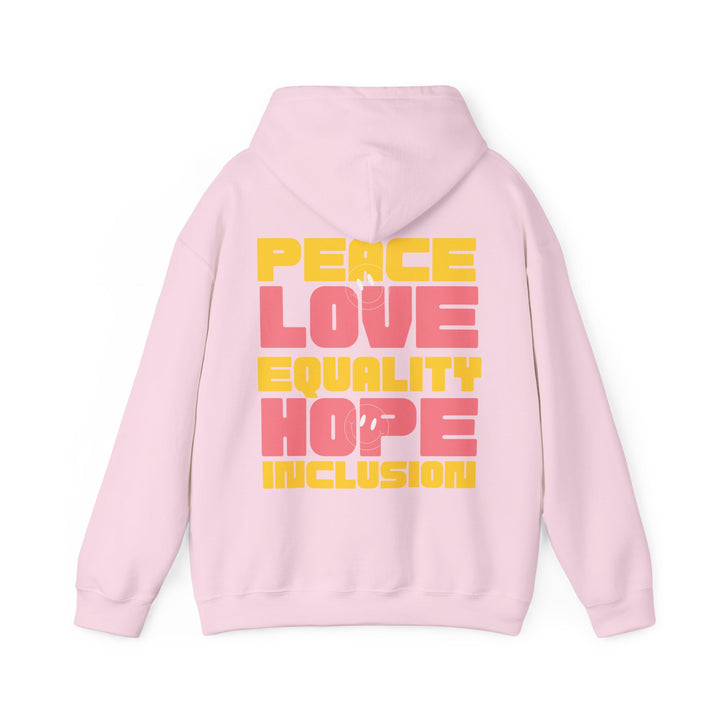 Adult Peace Love Equality Hope Inclusioin Smileys Front and Back Hoodie