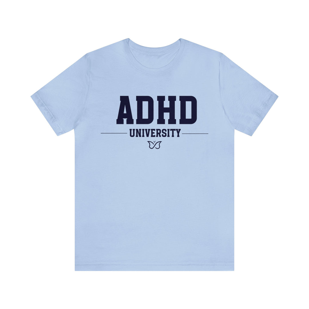 Adult ADHD University Butterfly Symbol Navy Blue Text Tee