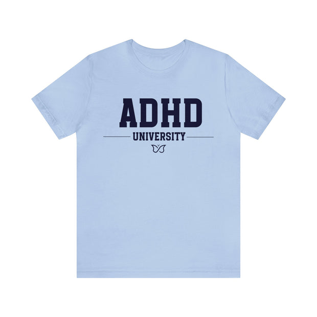 ADHD University Butterfly Symbol Navy Blue Text Tee