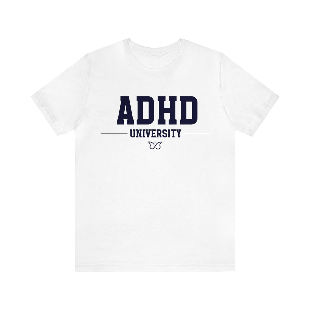 Adult ADHD University Butterfly Symbol Navy Blue Text Tee