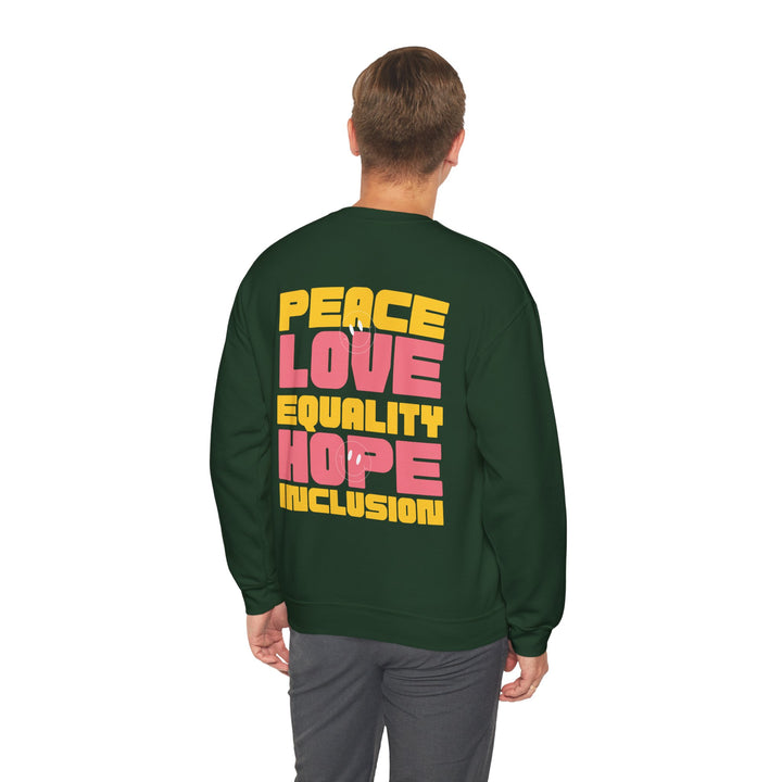 Adult Peace Love Equality Hope Inclusioin Smileys Front and Back Sweatshirt