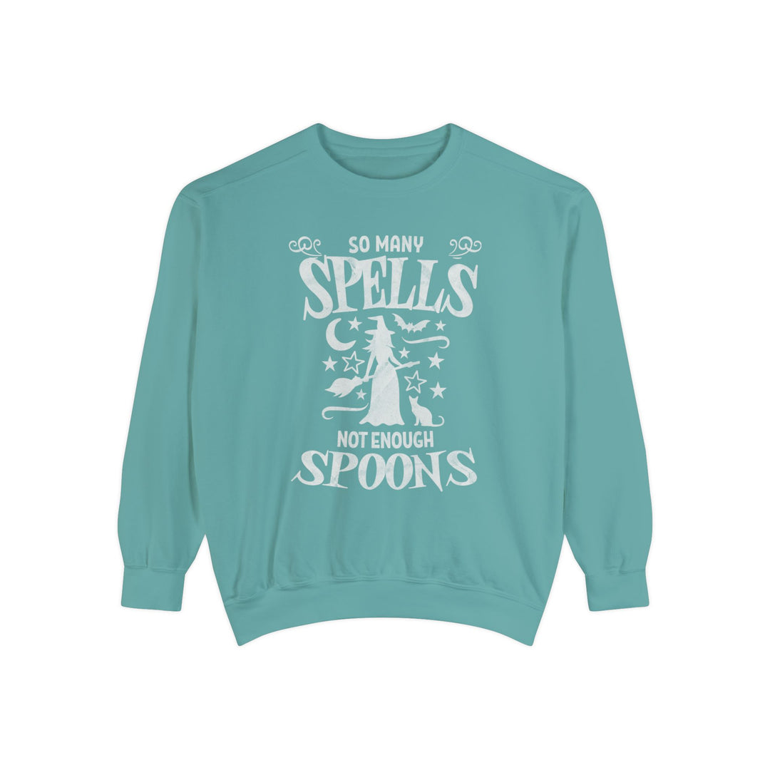 Adult So Many Spells Not Enough Spoons Distressed Comfort Colors Sweatshirt