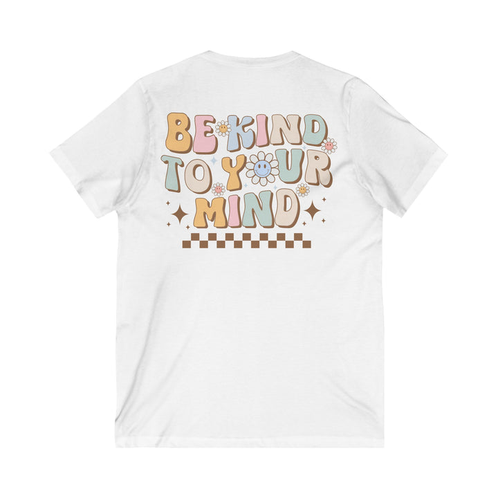 Adult Be Kind to Your Mind Smiling Daisy Front and Back V-Neck Tee