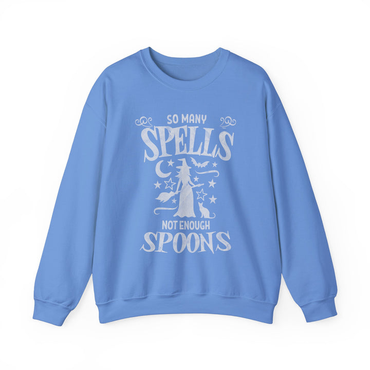 Adult So Many Spells Not Enough Spoons Distressed Sweatshirt