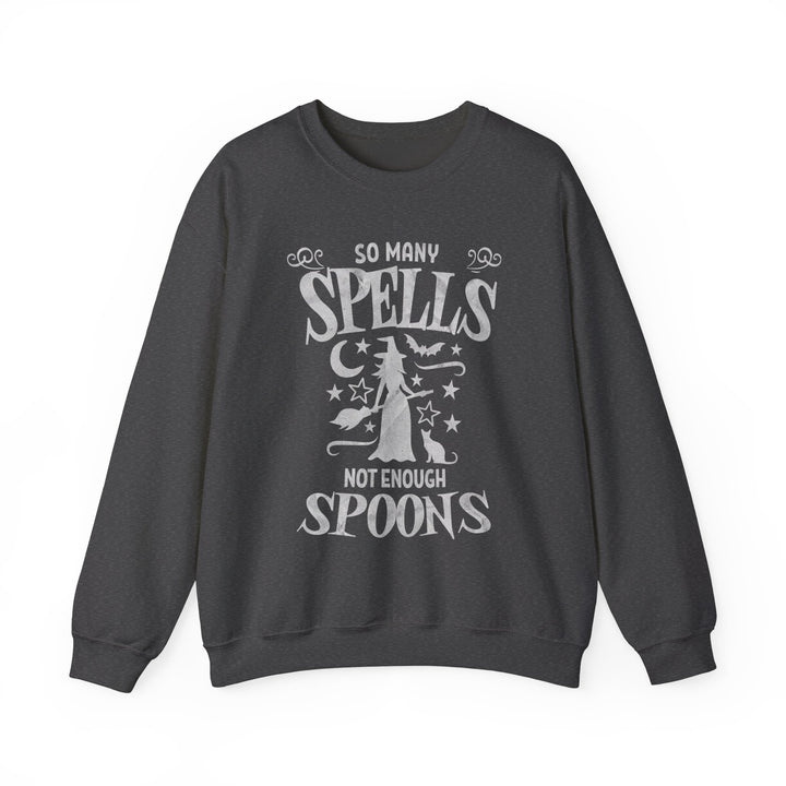 Adult So Many Spells Not Enough Spoons Distressed Sweatshirt