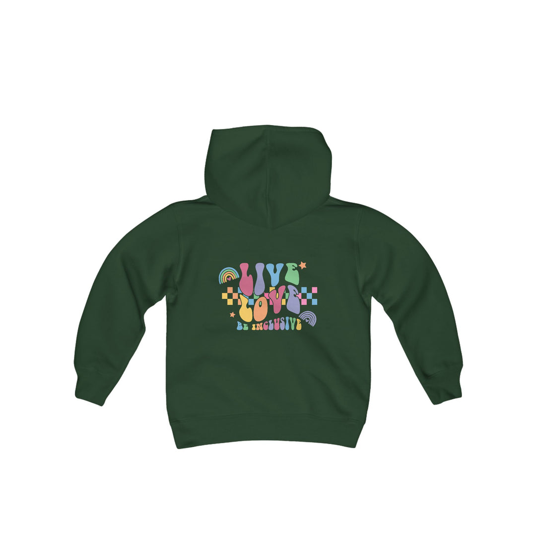 Kids Live Love Be Inclusive Front and Back Hoodie Sweatshirt