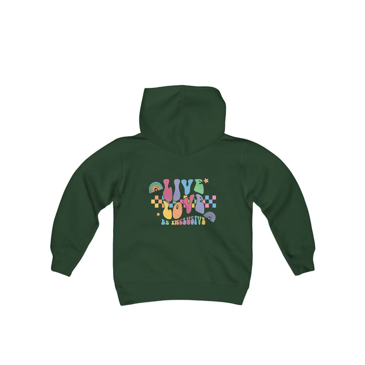 Kids Live Love Be Inclusive Front and Back Hoodie Sweatshirt