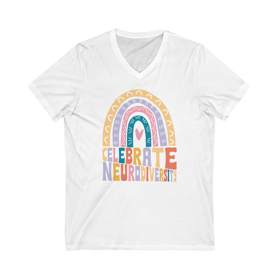 Celebrate Neurodiversity Rainbow V-Neck Tee