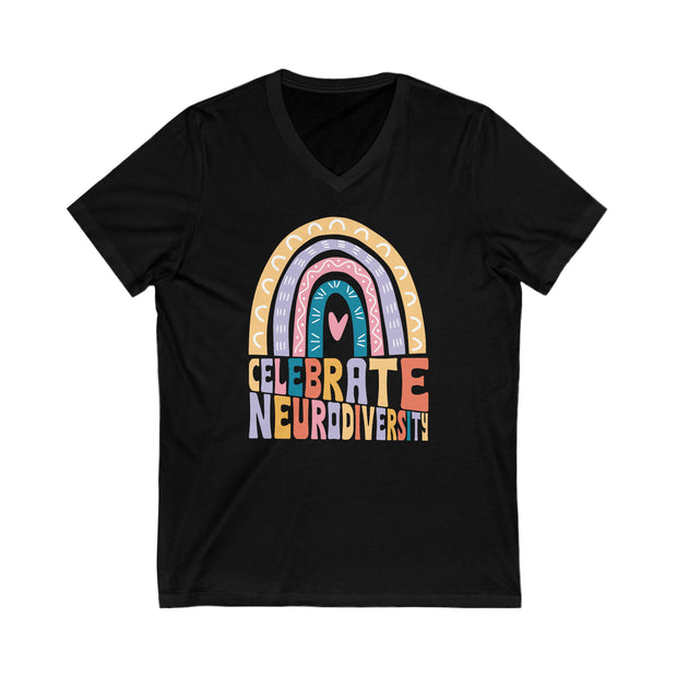 Celebrate Neurodiversity Rainbow V-Neck Tee