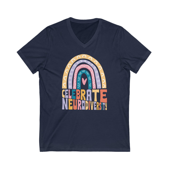 Celebrate Neurodiversity Rainbow V-Neck Tee