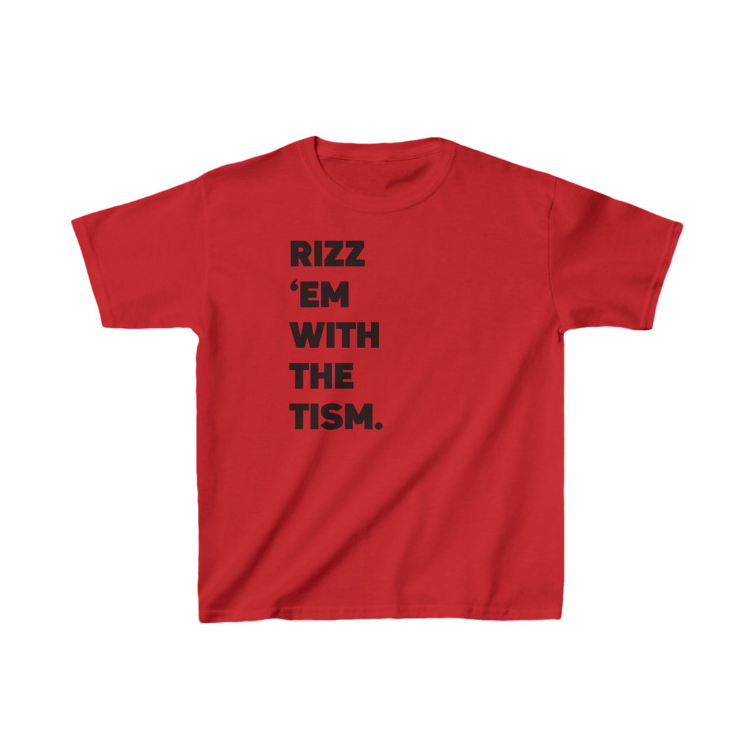 Kids Rizz Em With the Tism Black Text Tee