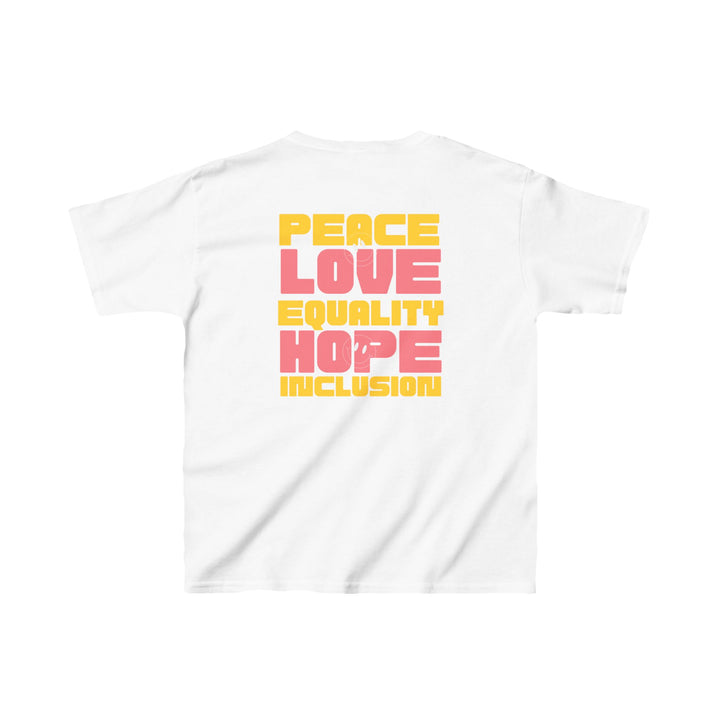 Kids Peace Love Equality Hope Inclusion Smileys Front and Back Tee