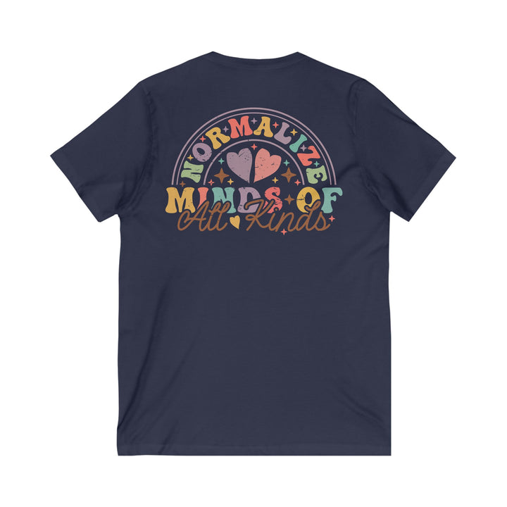 Adult Normalize  Minds of all Kinds Rainbow Front and Back V-Neck Tee