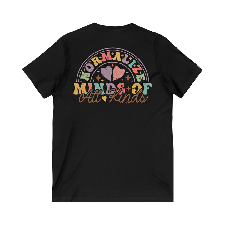 Adult Normalize  Minds of all Kinds Rainbow Front and Back V-Neck Tee