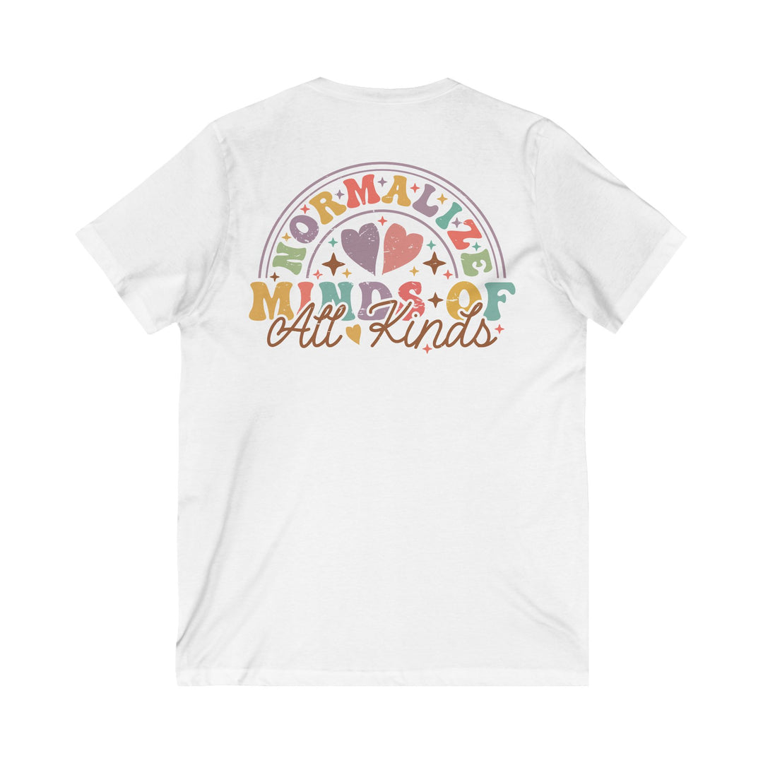 Adult Normalize  Minds of all Kinds Rainbow Front and Back V-Neck Tee