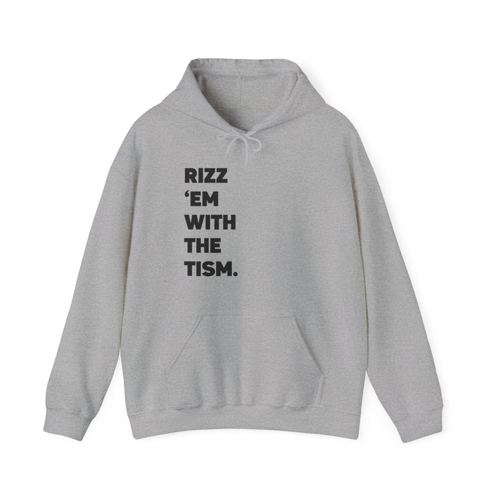 Adult Rizz Em With the Tism Black Text Hoodie