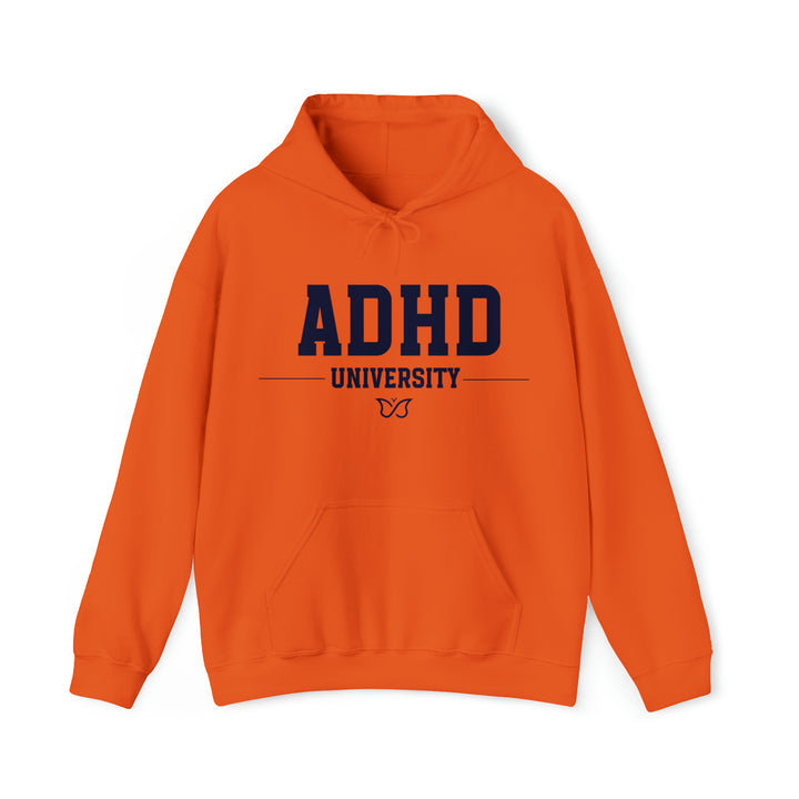 Adult ADHD University Butterfly Symbol Navy Blue Text Hoodie