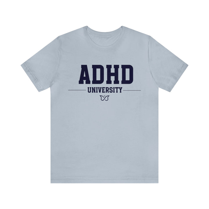 Adult ADHD University Butterfly Symbol Navy Blue Text Tee