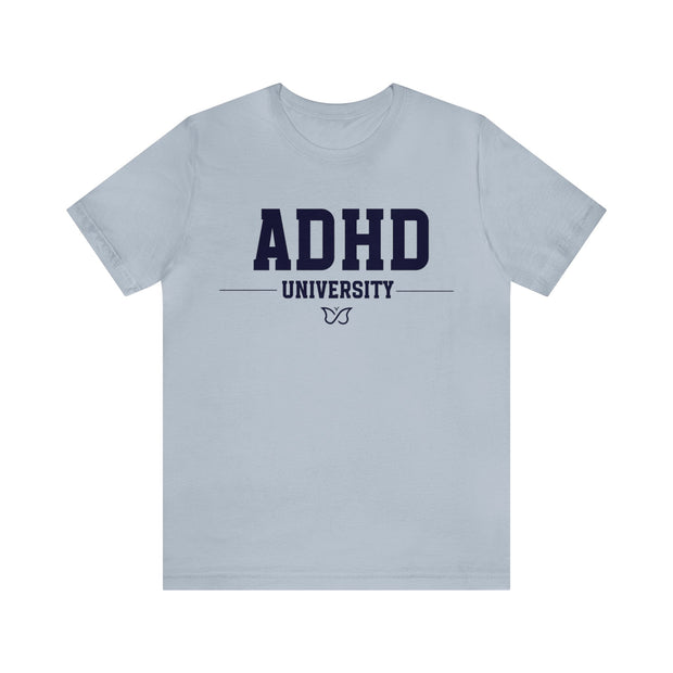 ADHD University Butterfly Symbol Navy Blue Text Tee