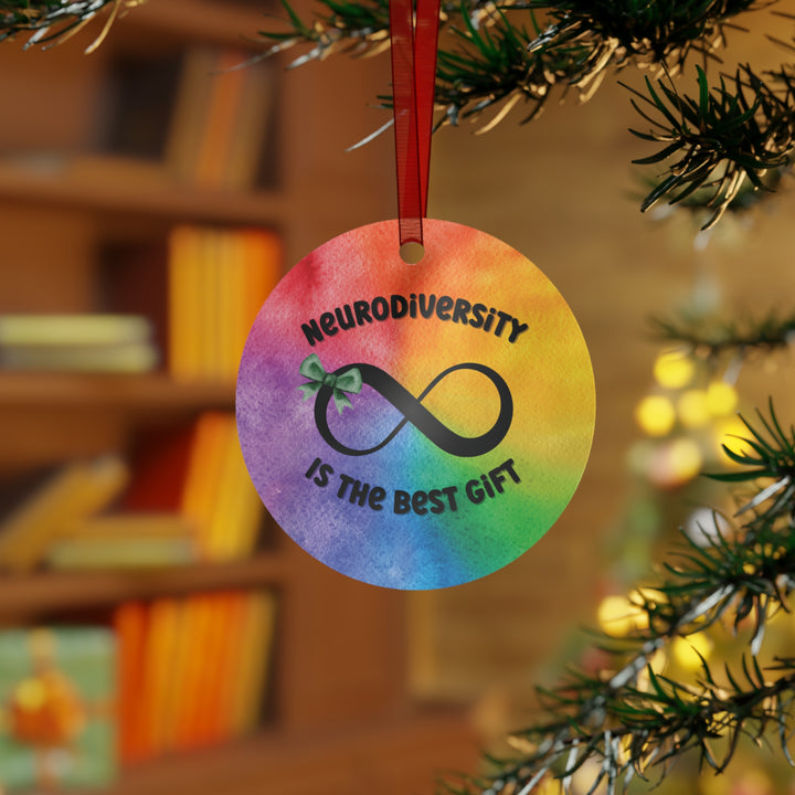 Rainbow Watercolor Neurodiversity is the Best Gift Metal Ornament