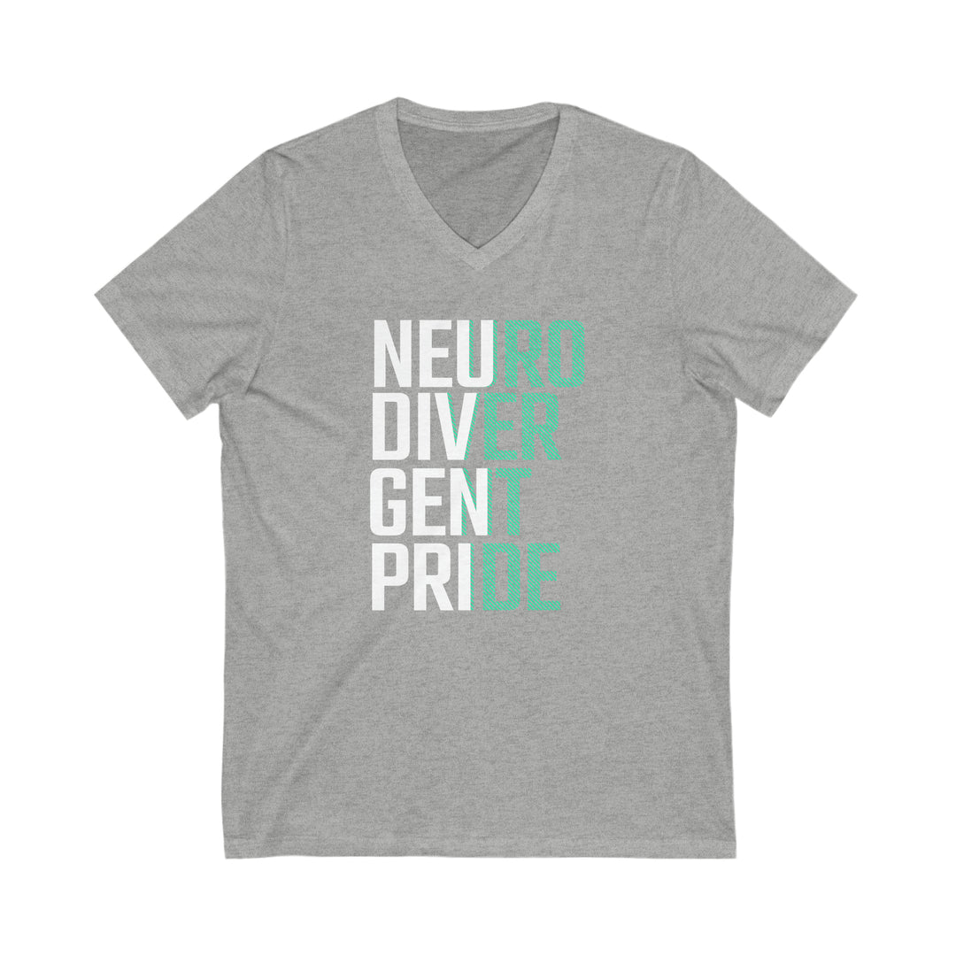 Neurodivergent Pride Green & White Text V-Neck Tee