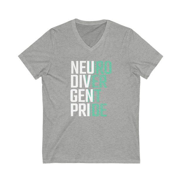 Neurodivergent Pride Green & White Text V-Neck Tee