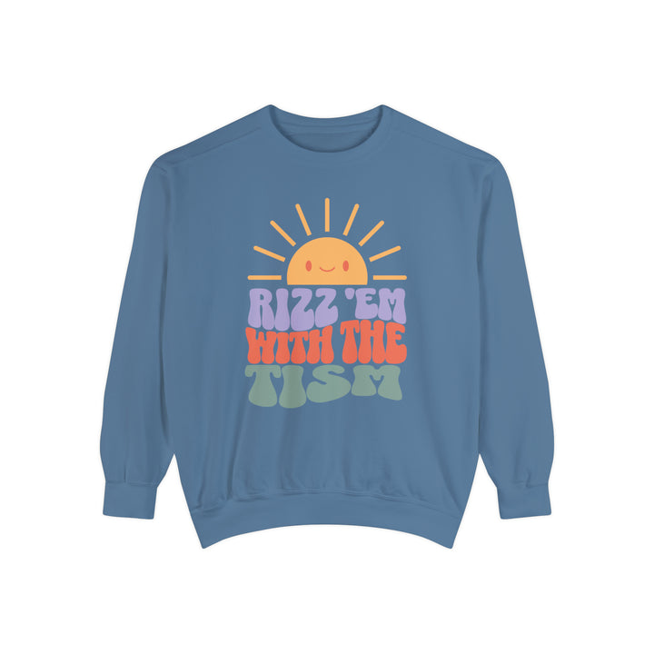 Adult Sunny Rizz 'Em With The Tism Comfort Colors Sweatshirt