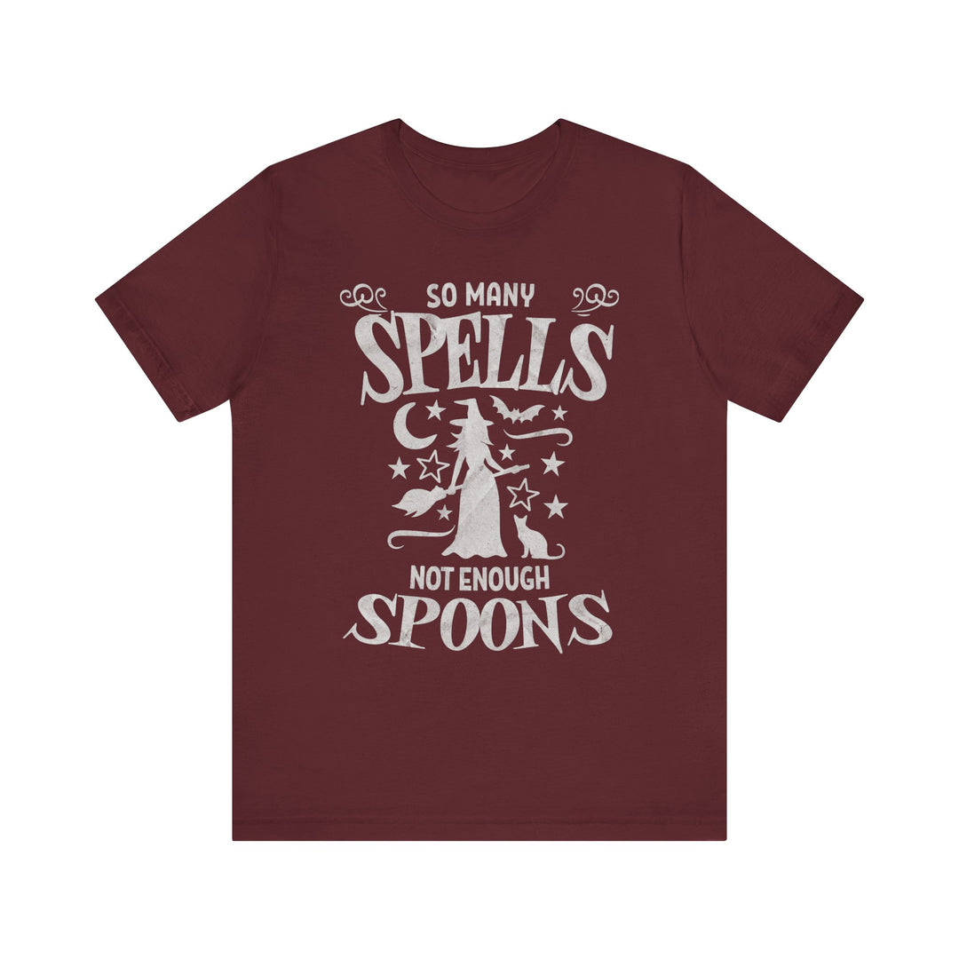 Adult So Many Spells Not Enough Spoons Distressed Tee