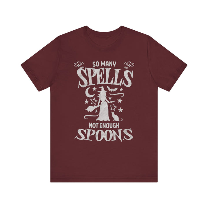 Adult So Many Spells Not Enough Spoons Distressed Tee