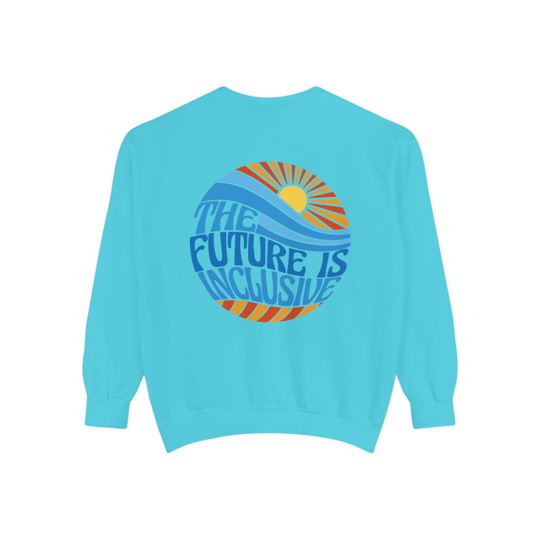 Adult The Future Is Inclusive Groovy Sun Front and Back Comfort Colors Sweatshirt