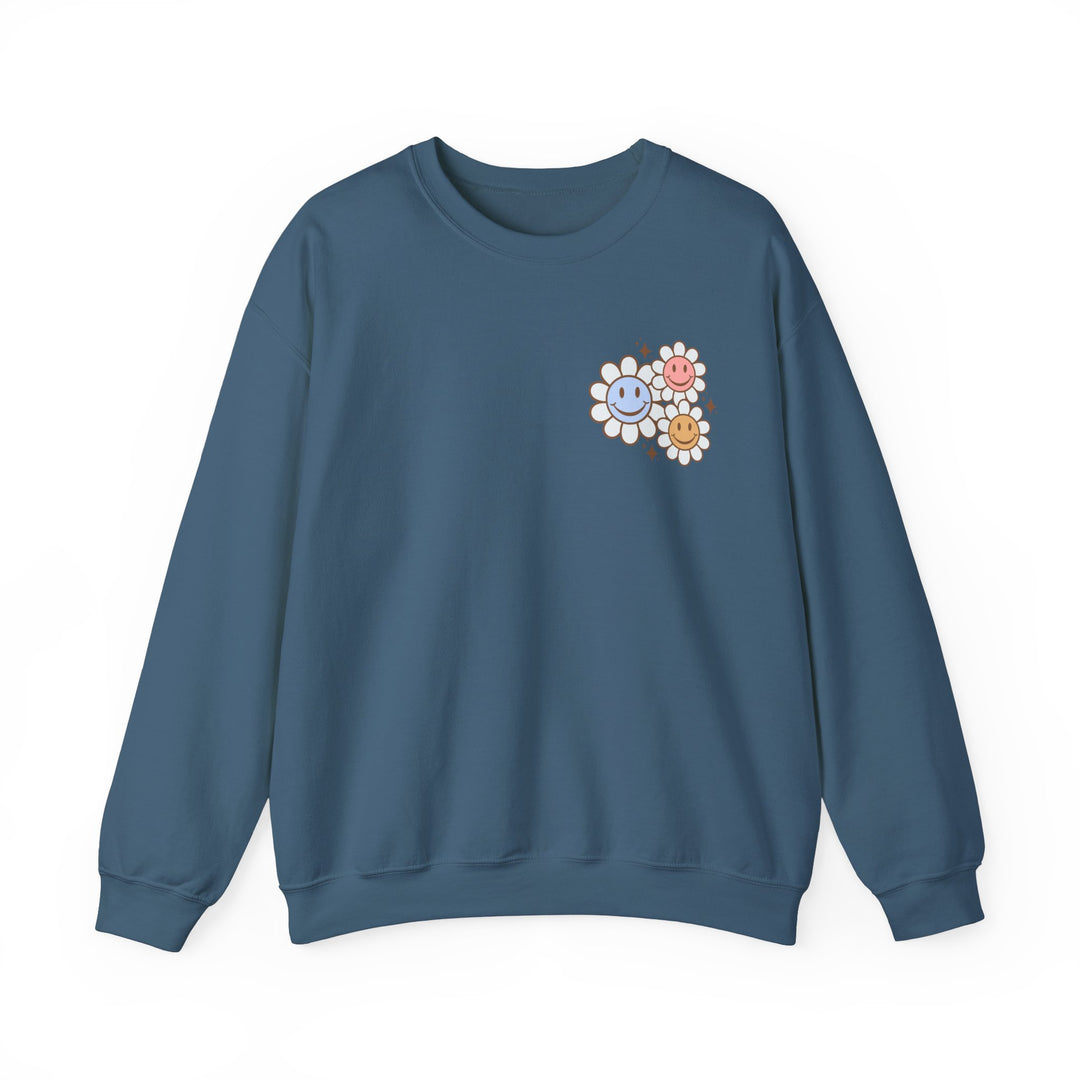 Adult Be Kind to Your Mind Smiling Daisy Front and Back Sweatshirt