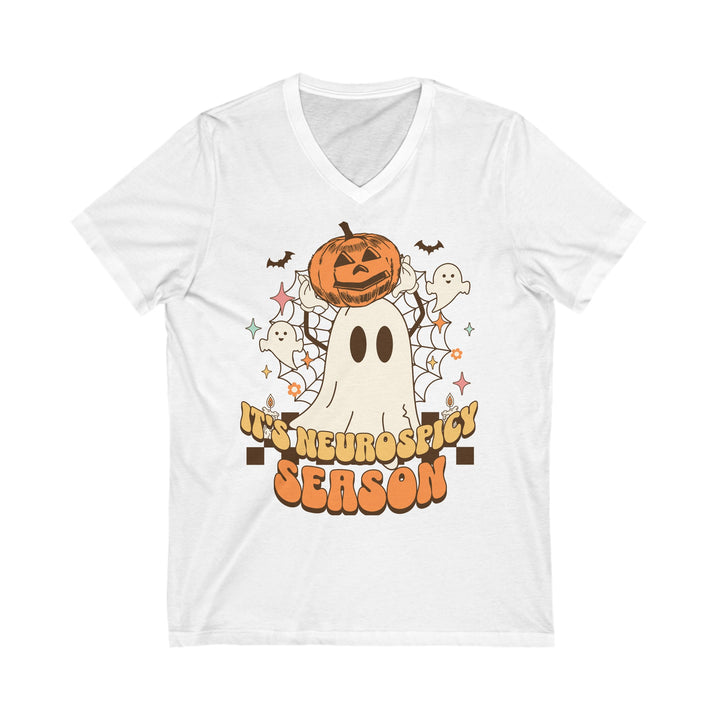 Adult Its Neurospicy Season Ghost and Pumpkin V-Neck Tee