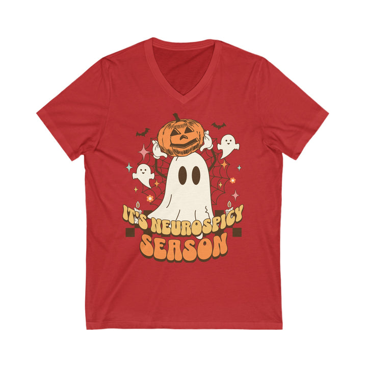 Adult Its Neurospicy Season Ghost and Pumpkin V-Neck Tee