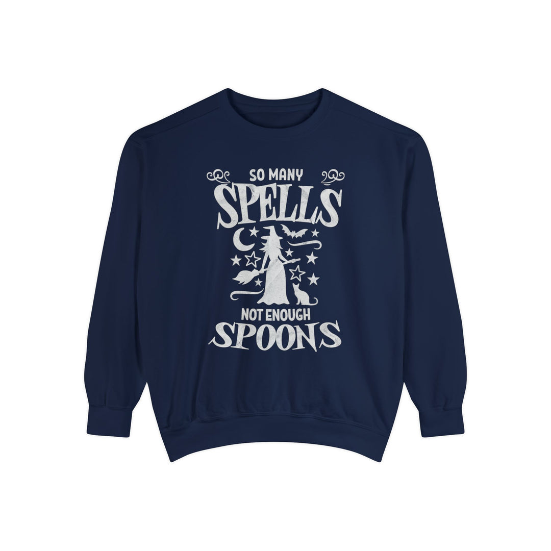 Adult So Many Spells Not Enough Spoons Distressed Comfort Colors Sweatshirt