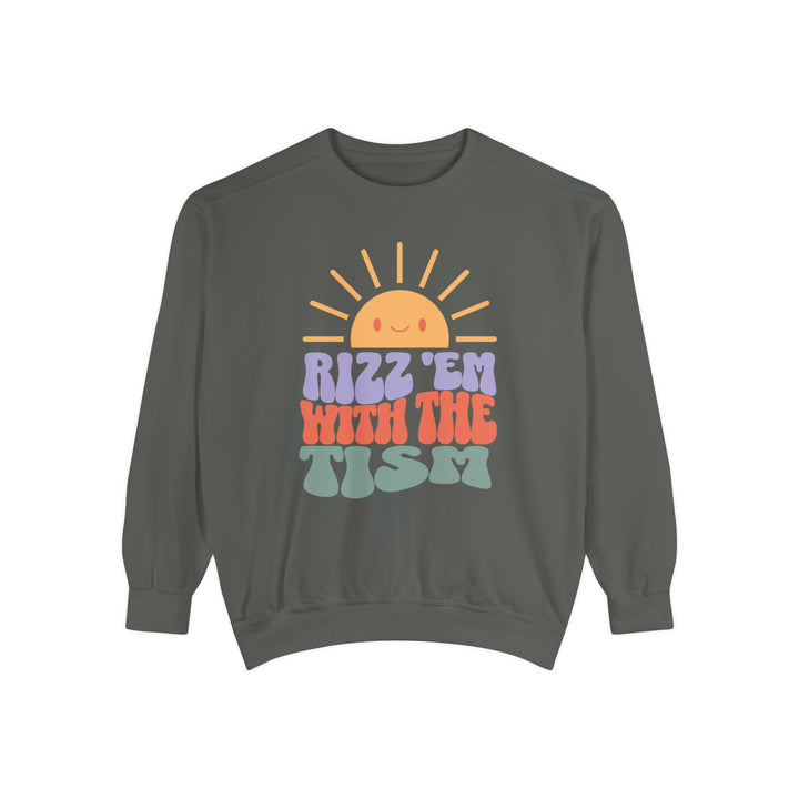 Adult Sunny Rizz 'Em With The Tism Comfort Colors Sweatshirt